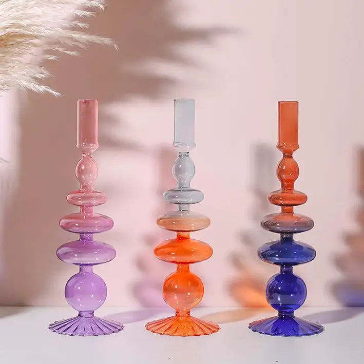 Two Color Purple/Pink Glass Classic Craft Candlesticks Holders