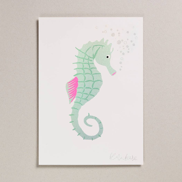 Seahorse Risograph Print