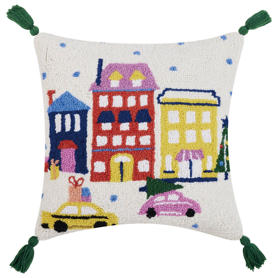 Christmas In The City  W/Tassels Hook Pillow