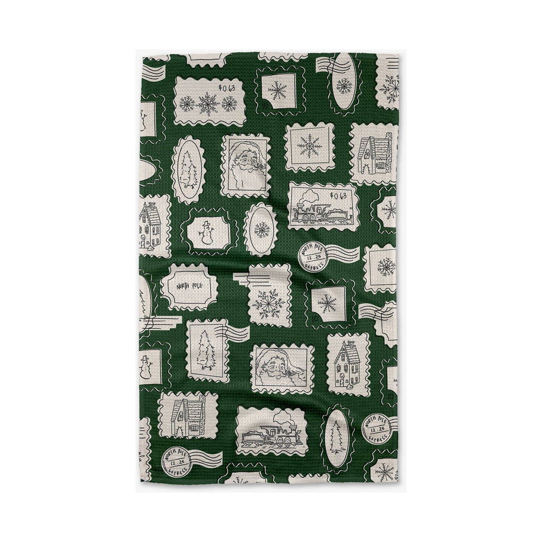 Christmas Stamp Green Tea Towel