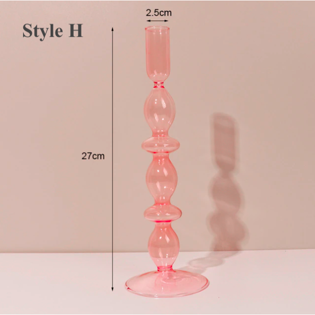 Pink Bubble Glass Candlestick Holder