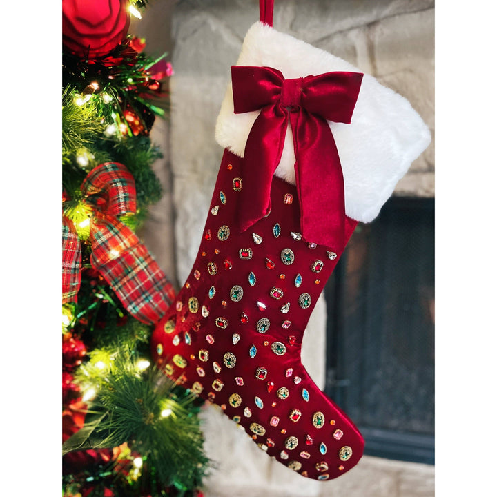 Dark Berry Velvet Christmas Stocking with Bow