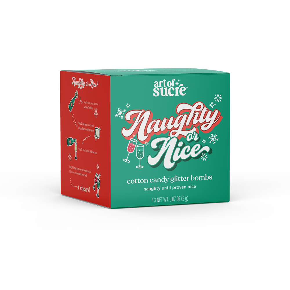 Naughty or Nice Cotton Candy Glitter Bombs for Drinks