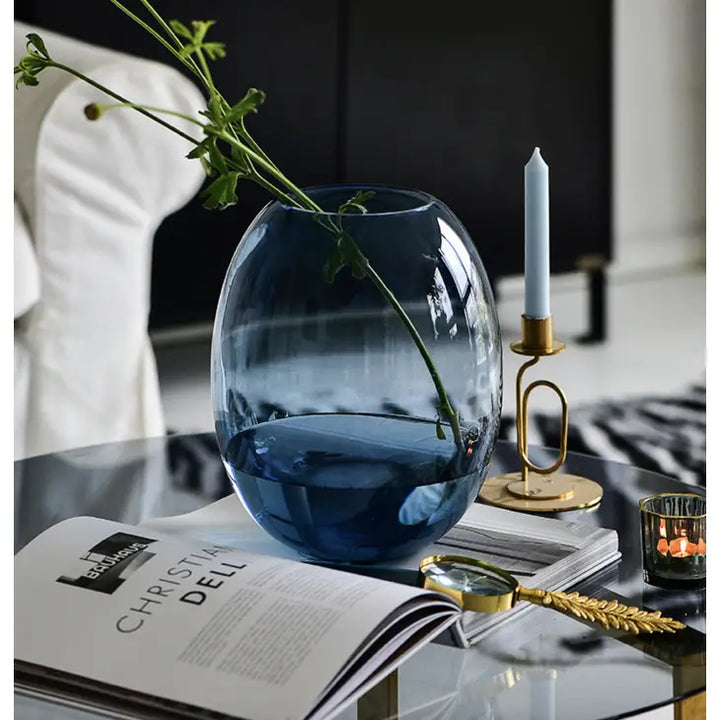 Large Blue Round Glass Vase