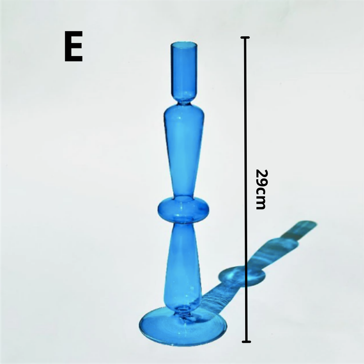 Light Blue Tall Glass Candlestick Holder