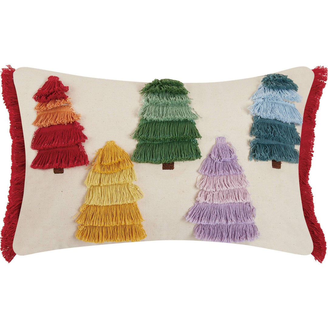 Boho Holiday Tree Farm Embroidered Pillow