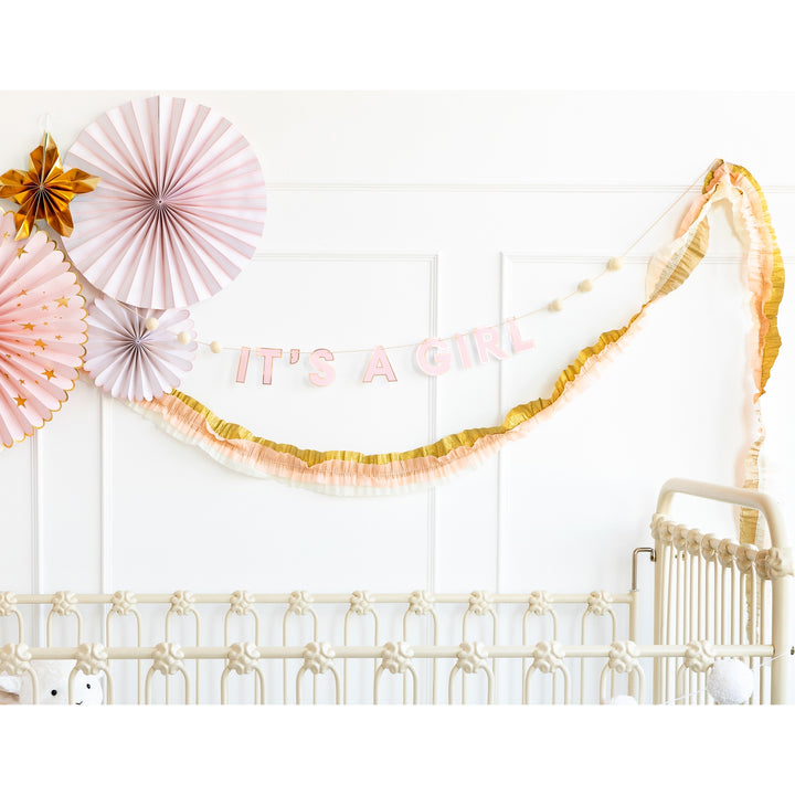 Cream/Pink/Gold Crepe Paper Banner