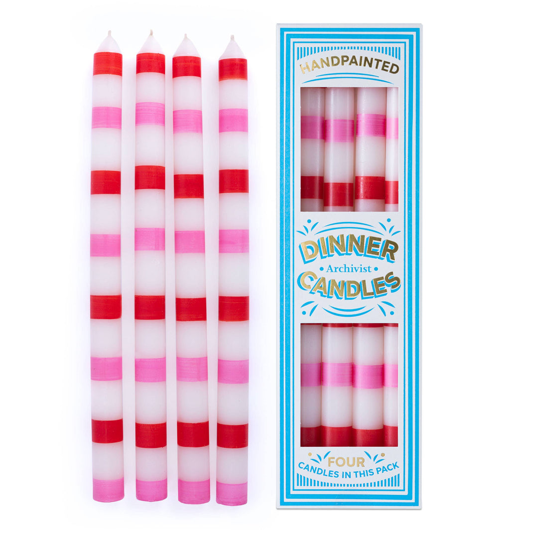 Red and Pink Stripe Dinner Candle