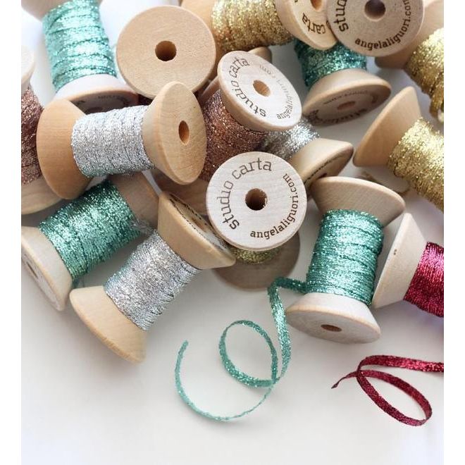 Metallic Braided ribbon wood spool